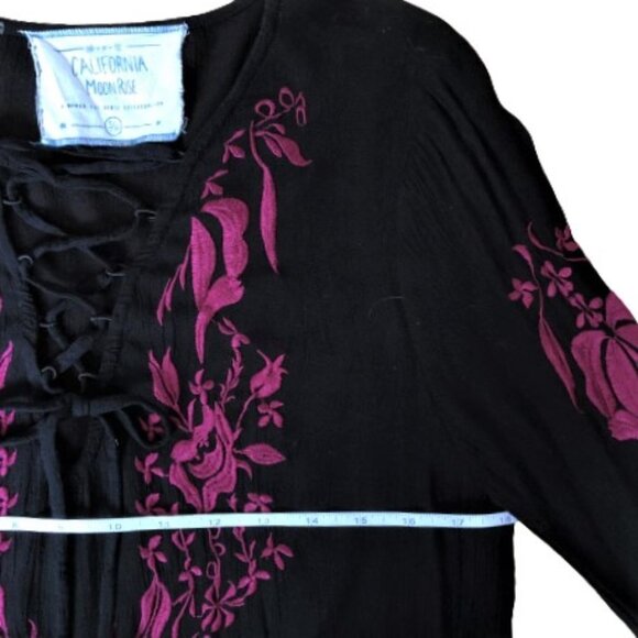 California Moonrise boho hippie embroidered bell sleeves lace up dress - Picture 10 of 14